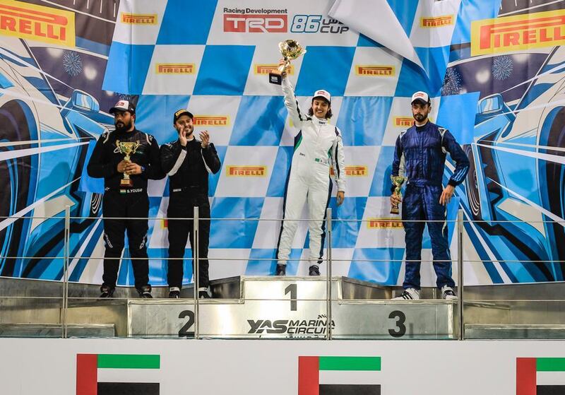 Saudi Arabia's Reema Juffali took first place in the Silver Category at Round 3 of the TRD GT86 Cup at Yas Marina Circuit. Courtesy Dragon Racing