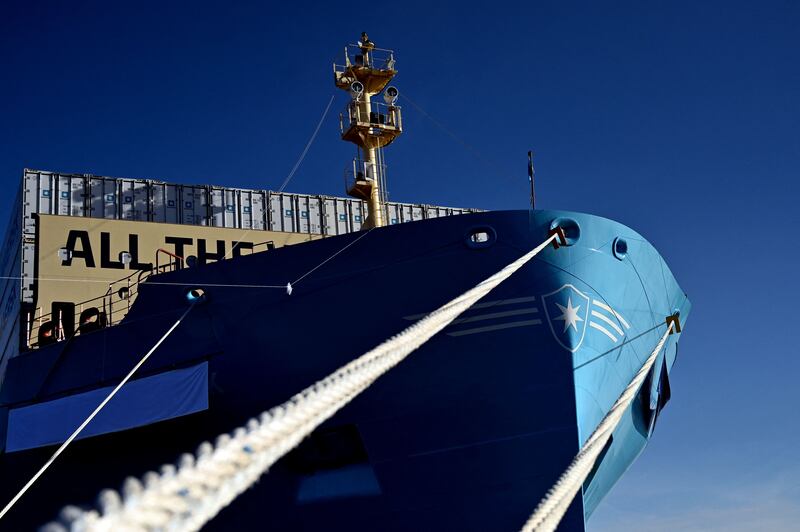 Methanol-enabled container vessel the Laura Maersk before its naming ceremony in Copenhagen. AFP