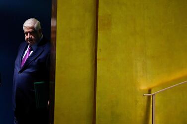 Syria's Foreign Minister Walid Muallem arrives to speak at the United Nations General Assembly in New York. AFP 