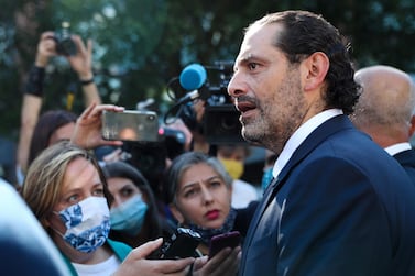 Former Lebanese prime minister Saad Hariri speaks to the press as he leaves the UN-backed Special Tribunal for Lebanon at Leidschendam on August 18, 2020 AFP