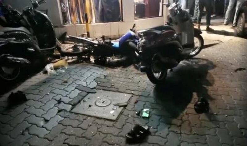 Debris after an explosion at Majeedhee Magu Road, in Male,in this still image obtained from a social media video. adhadhu.com via Reuters