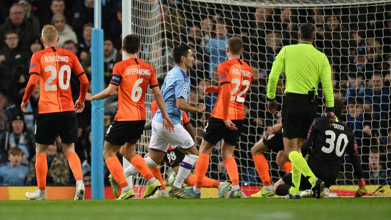 Manchester City's Ilkay Gundogan scores a goal. EPA