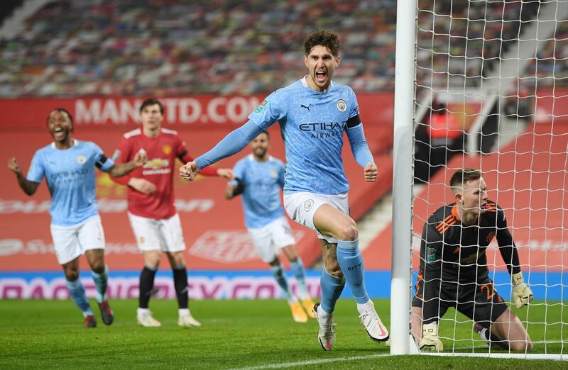 John Stones celebrates scoring the first goal. Reuters