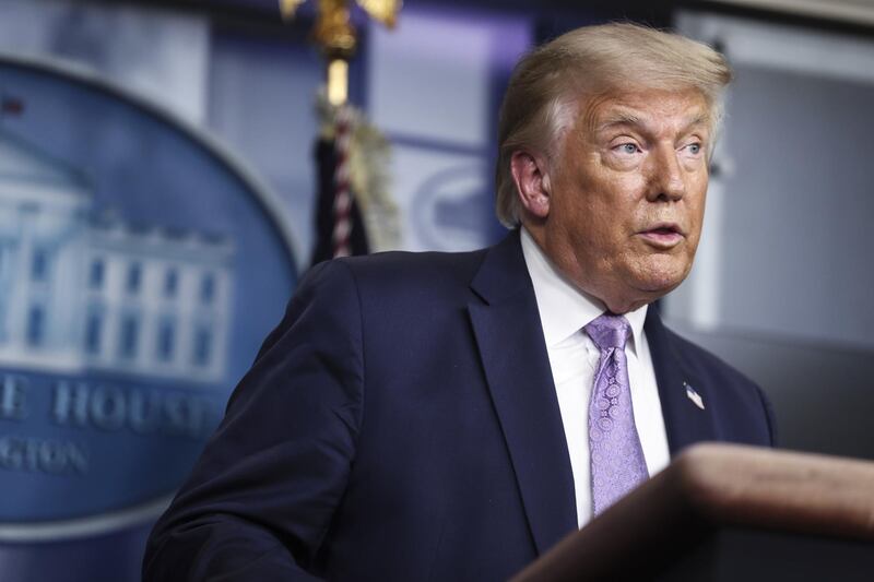 US President Donald Trump speaks during a press conference at the White House in Washington, DC. Bloomberg