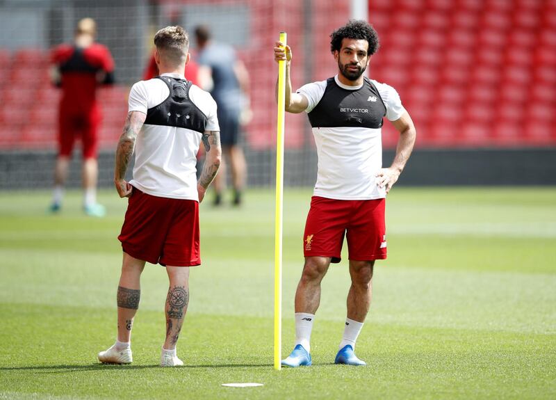 Liverpool's Mohamed Salah during training. Carl Recine / Reuters