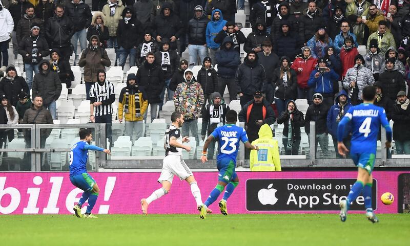 Sassuolo's Francesco Caputo scores their second goal. Reuters