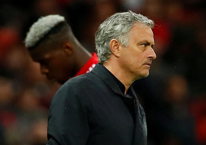 Soccer Football - Premier League - Manchester United vs West Bromwich Albion - Old Trafford, Manchester, Britain - April 15, 2018   Manchester United manager Jose Mourinho as Paul Pogba is substituted       Action Images via Reuters/Jason Cairnduff    EDITORIAL USE ONLY. No use with unauthorized audio, video, data, fixture lists, club/league logos or "live" services. Online in-match use limited to 75 images, no video emulation. No use in betting, games or single club/league/player publications.  Please contact your account representative for further details.     TPX IMAGES OF THE DAY