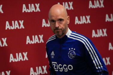 Erik Ten Hag arrives for a press conference at the ArenA stadium in Amsterdam, Netherlands, Friday, April 15, 2022.  British and Dutch media are reporting that Ten Hag has reached a verbal agreement to coach Manchester United. (AP Photo / Peter Dejong)