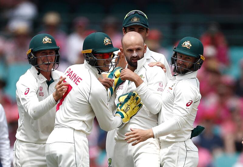 SYDNEY, AUSTRALIA - JANUARY 05: Nathan Lyon of Australia celebrates after taking the wicket of Jeet Raval of New Zealand during day three of the Third Test match in the series between Australia and New Zealand at Sydney Cricket Ground on January 05, 2020 in Sydney, Australia. (Photo by Ryan Pierse/Getty Images)