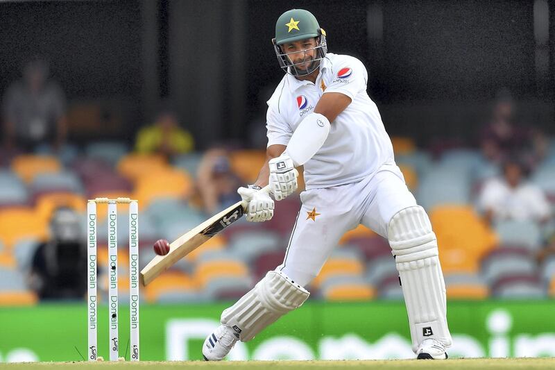 Pakistan's batsman Imran Khan plays a shot off Australia's paceman Mitchell Star on day four of the first Test cricket match between Pakistan and Australia at Gabba in Brisbane on November 24, 2019. (Photo by Saeed KHAN / AFP) / -- IMAGE RESTRICTED TO EDITORIAL USE - STRICTLY NO COMMERCIAL USE --