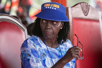 Raila Odinga's running mate Martha Karua attends a campaign rally in Jomo Kenyatta International Stadium in Kisumu. AFP