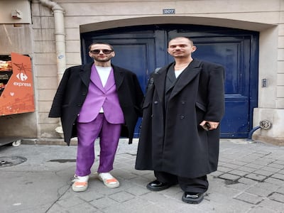 A purple suit and an oversized overcoat spotted on Rue Saint-Honore. Sarah Maisey / The National