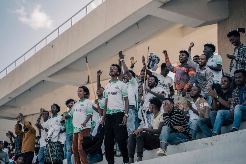 Fans watch the Mekelle 70 Enderta and Raya Azebo football match at Mekelle Stadium, Ethiopia. AFP