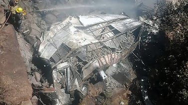 The bus caught fire after crashing in Limpopo province, South Africa. EPA