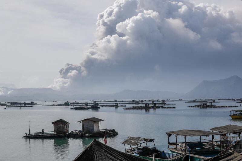Ash spews into the air from the Taal Volcano in Talisay, Batangas. EPA