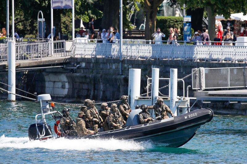 A Swiss Police boat patrols in Geneva. Bloomberg