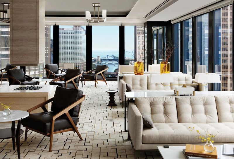 The Langham Club lounge area at The Langham, Chicago. Courtesy The Langham, Chicago