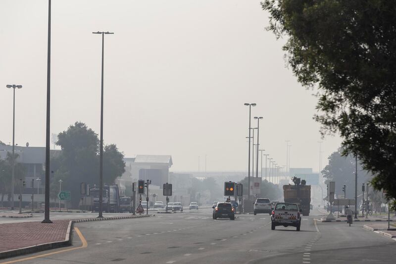 DUBAI, UNITED ARAB EMIRATES. 02 APRIL 2020. Weather picture during the time of the COVID-19 Stay At Home campaign in Dubai. Hazy weather around the Al Manara rd and Al wasl traffic light. (Photo: Antonie Robertson/The National) Journalist: Standalone. Section: National.