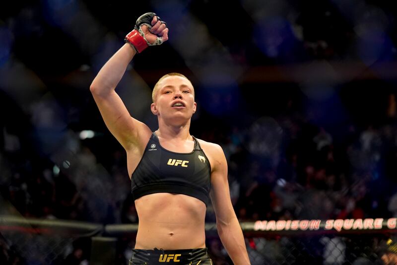 Rose Namajunas reacts after defeating Weili Zhang. AP Photo