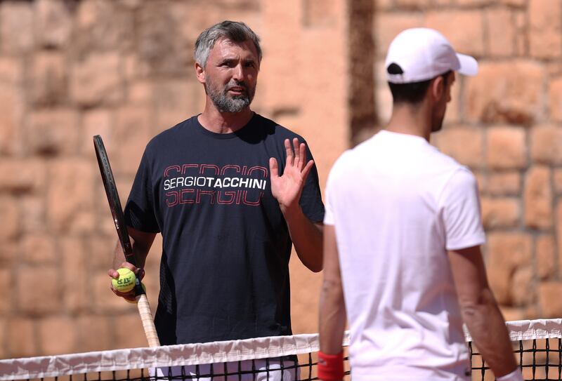Novak Djokovic with coach Goran Ivanisevic in Monaco. Getty