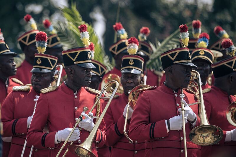 A military waits to perform as Pope Francis and his delegation departs the DRC. AFP