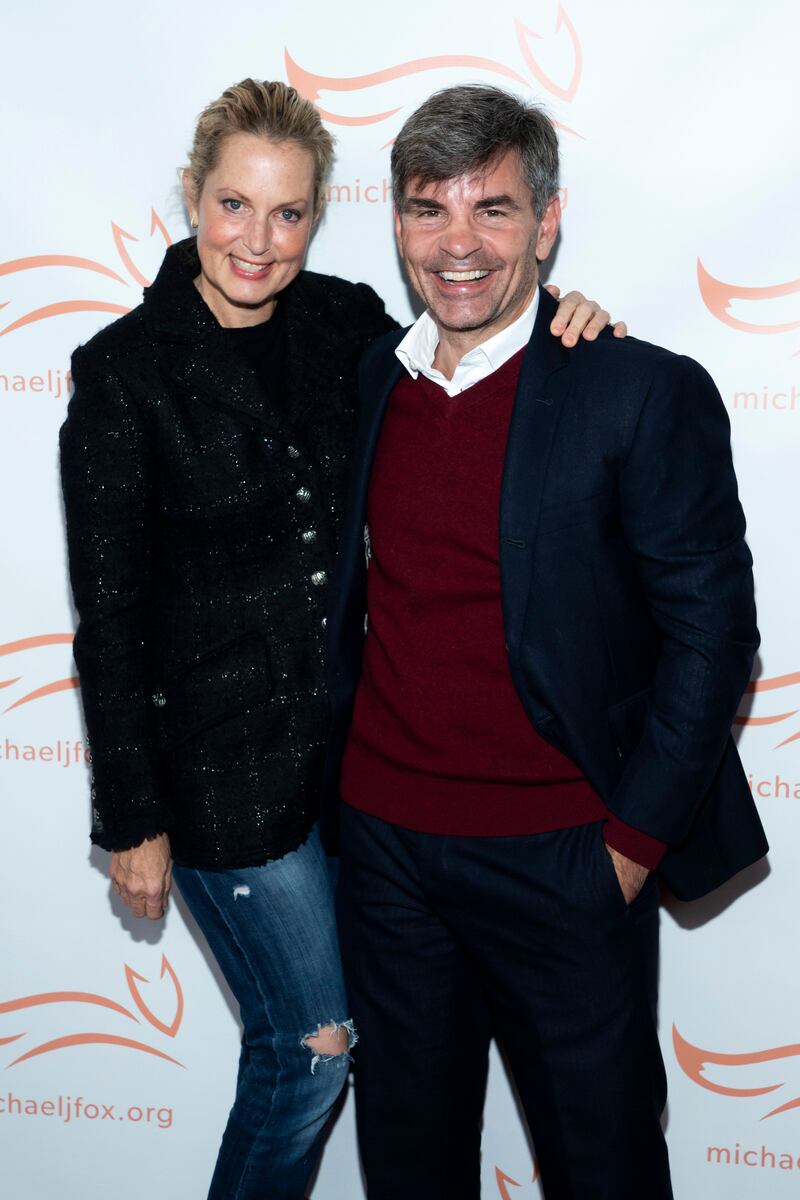 ABC newscaster George Stephanopoulos, with his wife actress Ali Wentworth, is banned from Russia. AP