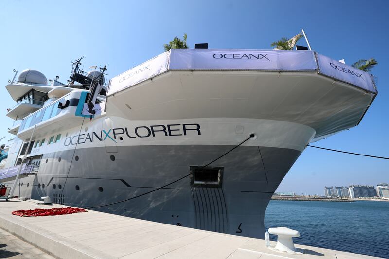 The OceanX exploration vessel in Dubai Harbour. All photos: Chris Whiteoak / The National