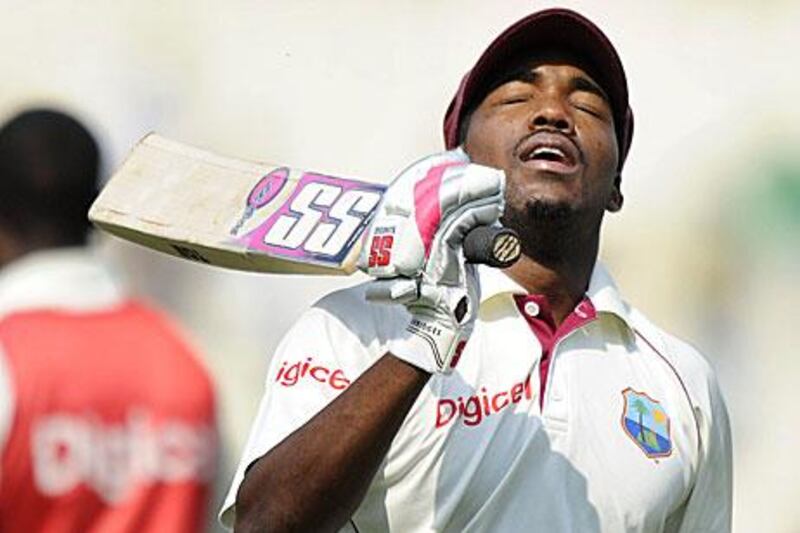 Darren Bravo reacts after losing his wicket after making 135 in the West Indies second innings. After his depature, the tourists collapsed to an innings defeat and lost the Test series 2-0.