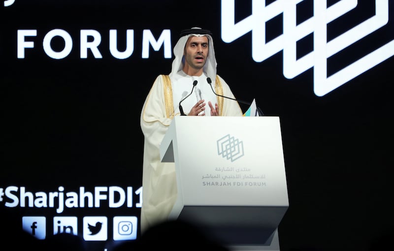 SHARJAH, UNITED ARAB EMIRATES , Nov 11  – 2019 :- Marwan Bin Jassim Al Sarkal , Executive Chairman , Sharjah Investment and Development Authority speaking during the Sharjah FDI Forum held at Al Jawaher Reception and Convention Centre in Sharjah. ( Pawan Singh / The National )  For Business. Story by Sarmad 