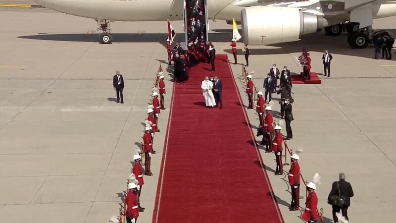 Pope Francis arrives in Baghdad. Reuters