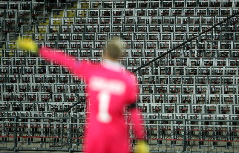Empty stands during the Europa League round of 16 first leg match between LASK and Manchester United at Linzer Stadion in Austria, on Thursday, March 12. Getty