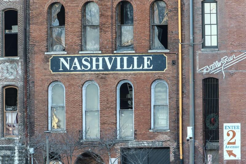 Police close off an area damaged by an explosion in Nashville. AFP