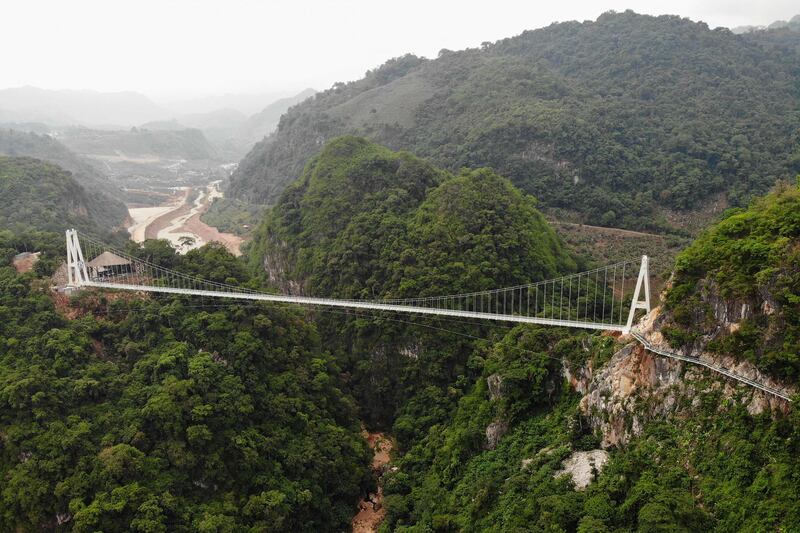 An aerial shot of the newly constructed Bach Long glass bridge.