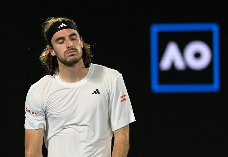 Greece's Stefanos Tsitsipas after losing the second set on a tie-break. Reuters