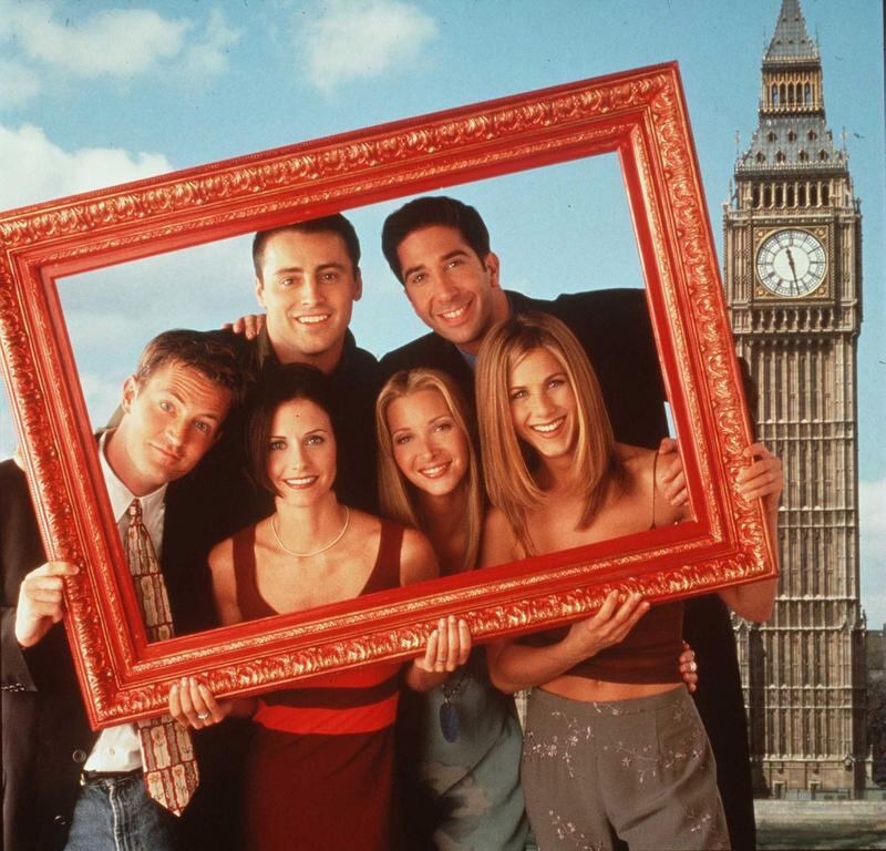 Friends in London. Clockwise from top left: Matt LeBlanc, David Schwimmer, Jennifer Aniston, Lisa Kudrow, Courteney Cox and Matthew Perry. Getty Images 