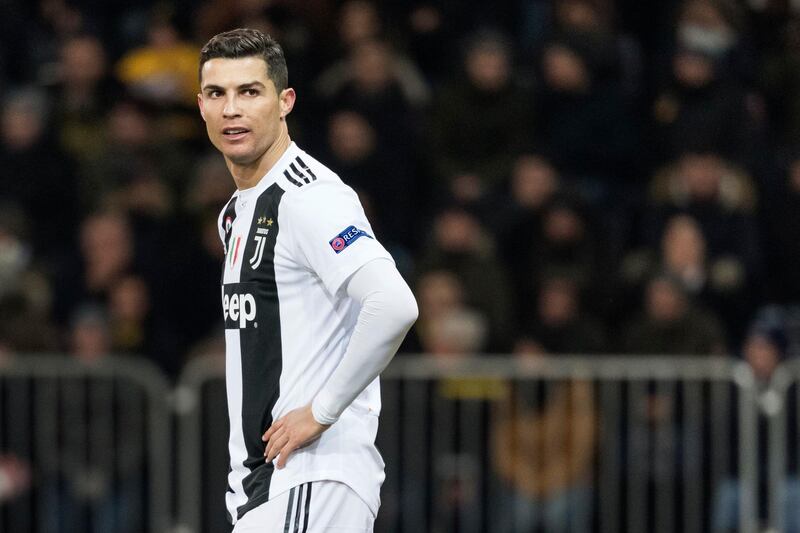 FILE - In this Dec. 12, 2018, file photo, Juventus' Cristiano Ronaldo reacts during the Champions League match at the Stade de Suisse in Bern, Switzerland. Ronaldo is being asked by police in the U.S. to provide a DNA sample in an ongoing investigation of a Nevada woman's allegation that he raped her in his Las Vegas hotel penthouse in 2009, the soccer star's lawyer in Las Vegas said Thursday, Jan. 10, 2019. (Alessandro della Valle/Keystone via AP, File)