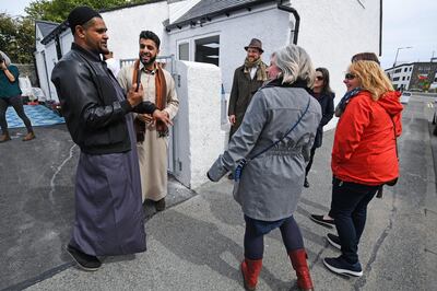 STORNOWAY, SCOTLAND - MAY 11:  Members of the Muslim community attend the opening of the first mosque built on the Western Isles on May 11. 2018, Stornoway, Scotland. The former derelict building has been converted into the UK's most northern mosque, following a fundraising campaign which raised more the fifty nine thousand pounds towards construction costs.  (Photo by Jeff J Mitchell/Getty Images)