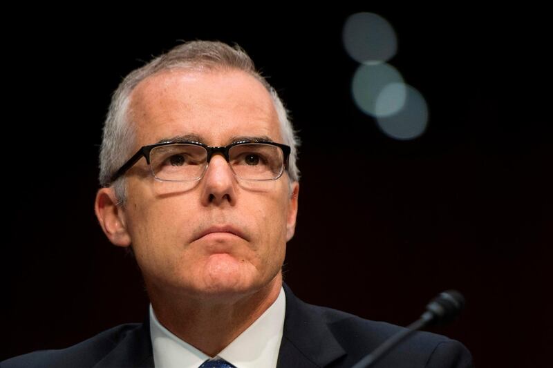 (FILES) In this file photo taken on May 11, 2017 Newly installed acting FBI Director Andrew McCabe testifies before the Senate Intelligence Committee on Capitol Hill in Washington, DC.
Andrew McCabe was fired late March 16, 2018 by US Attorney General Jeff Sessions.   / AFP PHOTO / JIM WATSON
