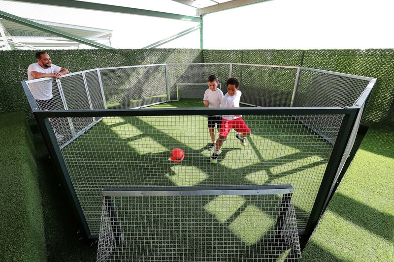 An enclosed mini football arena.