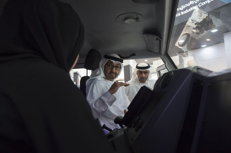 Sheikh Mohammed sits inside a Nimr military vehicle. Rashed Al Mansoori / Crown Prince Court - Abu Dhabi