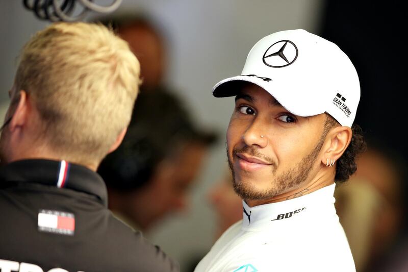 BAKU, AZERBAIJAN - APRIL 26: Lewis Hamilton of Great Britain and Mercedes GP looks on in the garage during practice for the F1 Grand Prix of Azerbaijan at Baku City Circuit on April 26, 2019 in Baku, Azerbaijan. (Photo by Charles Coates/Getty Images)