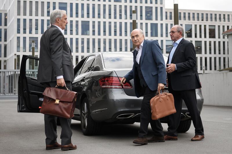 Former Fifa president, Sepp Blatter, arrives at the building of the Office of the Attorney General of Switzerland with his lawyer Lorenz Erni. AFP
