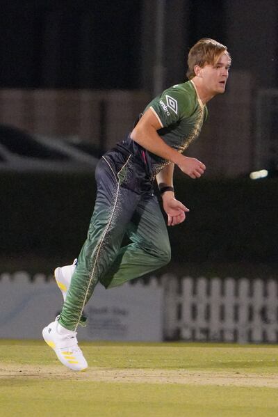 Bas de Leede bowling in a practice match against Dubai Capitals at the ICC Academy. Courtesy Desert Vipers