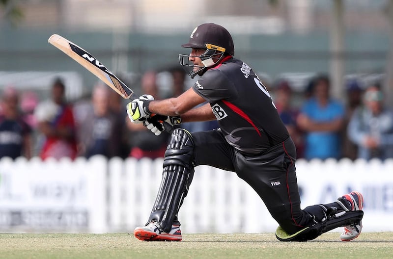 Dubai, United Arab Emirates - January 25, 2019: Ghulam Shabber of the UAE bats in the the match between the UAE and Nepal in a one day internationl. Friday, January 25th, 2019 at ICC, Dubai. Chris Whiteoak/The National