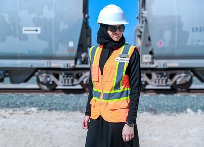 Abu Dhabi, United Arab Emirates, November 15, 2020.  Maithaa Al Remeithi, first Emirati train controller at Etihad Rail Depot, Al Mirfa.
Victor Besa/The National
Section:  NA
Reporter:  Kelly Clarke