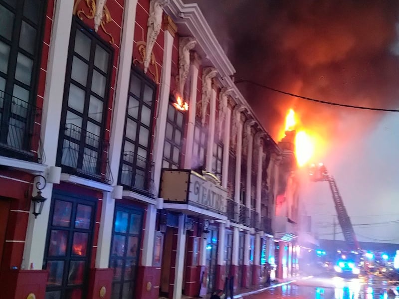 Firefighters battling the flames outside the nightclub in Murcia, south-eastern Spain. AP
