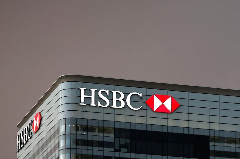 (FILES) This file photo taken in London on December 11, 2020 shows the offices of banking giant HSBC and pictured at the the secondary central business district of Canary Wharf on the Isle of Dogs, HSBC said on June 18, 2021 it will incur a hefty charge of 1.9 billion euros ($2.25 billion) with the sale of its French retail banking operations to French lender My Money Group. / AFP / Tolga Akmen
