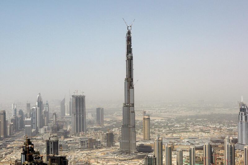 DUBAI, UNITED ARAB EMIRATES - May 7, 2008: The Burj Dubai and the skyline ( aerial view ) seen from a helicopter. ( Ryan Carter / The National ) *** Local Caption ***  RC022-AerialsDubai.JPGRC022-AerialsDubai.JPG
