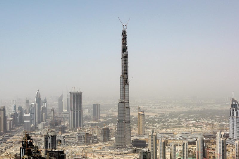 DUBAI, UNITED ARAB EMIRATES - May 7, 2008: The Burj Dubai and the skyline ( aerial view ) seen from a helicopter. ( Ryan Carter / The National ) *** Local Caption ***  RC022-AerialsDubai.JPGRC022-AerialsDubai.JPG