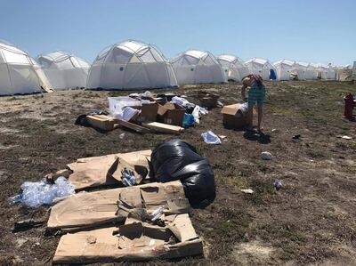 General Views from the Disastrous Fyre Festival in Bahamas is a major Fail and canceled as guests who paid ?10,000 for a trashy unfinished site and canceled performances. This was a far cry from coachella,as people arrived to findto their dissapointment half-built tents, rat droppings, stray dogs wandering around the festival site. Scenic mountains of trash also was included. To make matters worse many people were also stranded Exuma International Airport after opting to return home having seen the incomplete trashy festival site.

Pictured: General views from the failed Fyre Festival
Ref: SPL1487746 280417 NON-EXCLUSIVE
Picture by: SplashNews.com

Splash News and Pictures
Los Angeles: 310-821-2666
New York: 212-619-2666
London: 0207 644 7656
Milan: 02 4399 8577
photodesk@splashnews.com

World Rights
